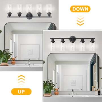 Unicozin Modern Bathroom Light Fixtures, 5 Light Vanity Lights, Black Wall Lamp with Clear Glass for Bathroom, Mirror, Living Room, Bedroom, Hallway, E26 Base