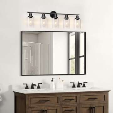 Unicozin Modern Bathroom Light Fixtures, 5 Light Vanity Lights, Black Wall Lamp with Clear Glass for Bathroom, Mirror, Living Room, Bedroom, Hallway, E26 Base