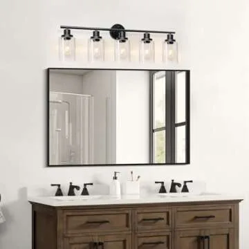 Unicozin Modern Bathroom Light Fixtures, 5 Light Vanity Lights, Black Wall Lamp with Clear Glass for Bathroom, Mirror, Living Room, Bedroom, Hallway, E26 Base