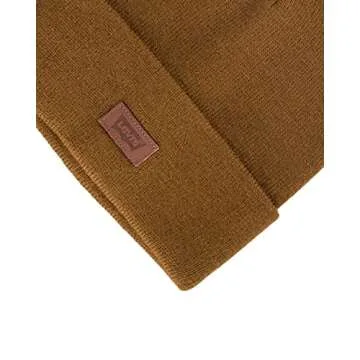 Levi's Unisex Adult All Season Comfy Leather Logo Patch Cuffed Hero Beanie Hat, Tan Solid