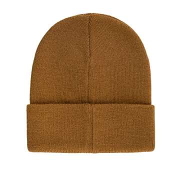 Levi's Unisex Adult All Season Comfy Leather Logo Patch Cuffed Hero Beanie Hat, Tan Solid