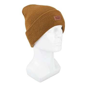 Levi's Unisex Adult All Season Comfy Leather Logo Patch Cuffed Hero Beanie Hat, Tan Solid