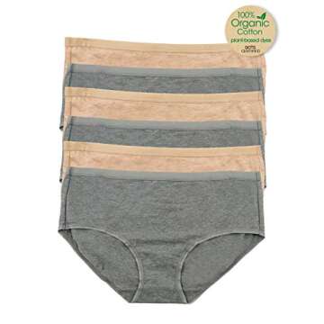Felina | Organic Cotton Hipster Panties | 6-Pack (Wheat Slate, Medium)