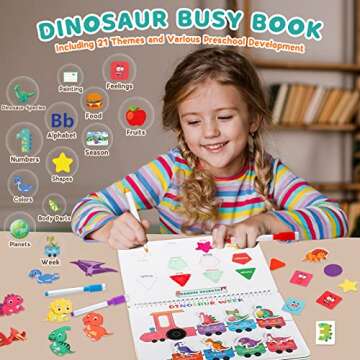 Montessori Busy Book for Toddlers,Dinosaur Themes Quiet Book for Kids,Preschool Learning Activities Sensory Travel Toy Autism Educational Games,Preschool Birthday Easter Gift for Boy Girl Ages 3-5