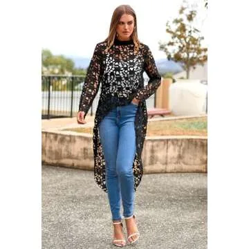 PRETTYGARDEN Women's Long Sleeve Round Neck High Low Asymmetrical Irregular Hem Casual Tops Blouse Shirt Dress (Black,Large)