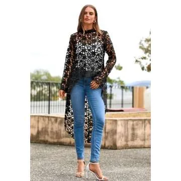 PRETTYGARDEN Women's Long Sleeve Round Neck High Low Asymmetrical Irregular Hem Casual Tops Blouse Shirt Dress (Black,Large)