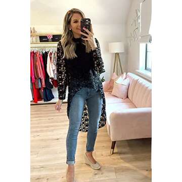 PRETTYGARDEN Women's Long Sleeve Round Neck High Low Asymmetrical Irregular Hem Casual Tops Blouse Shirt Dress (Black,Large)