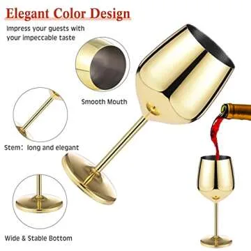 12 Pack Stem Stainless Steel Wine Glasses Gold 18 oz Unbreakable Stemware Portable Shatterproof Metal Goblet Glasses Wine Drinkware for Wedding Camping Champagne Cocktails Banquet Party
