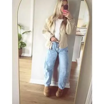 ROJZR Womens Dolman Quilted Jackets Lightweight Full Zip Long Sleeve Winter Warm Outerwear Coats with Pockets(Apricot-S)