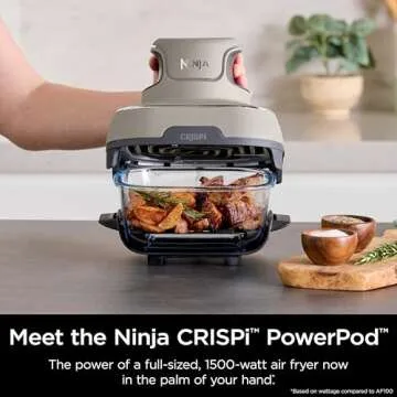 Ninja Crispi Air Fryer, Microwave, Freezer & Dishwasher Safe, Non Toxic Glass Portable Cooking System, 4 QT & 6 Cup Glass Containers with Storage Lids, Easy Meals, Air Fry, Bake, Stone, FN101ST