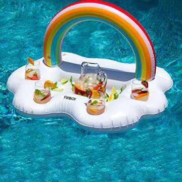 FUNBOY Giant Inflatable Rainbow Cloud Drink Holder, Luxury Floating Bar Accessory for Pool Parties a...