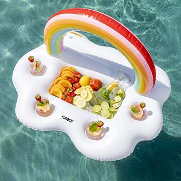 FUNBOY Giant Inflatable Rainbow Cloud Drink Holder, Luxury Floating Bar Accessory for Pool Parties and Entertainment, Floating Drink Holder