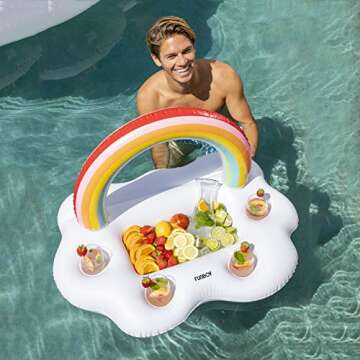FUNBOY Giant Inflatable Rainbow Cloud Drink Holder, Luxury Floating Bar Accessory for Pool Parties and Entertainment, Floating Drink Holder