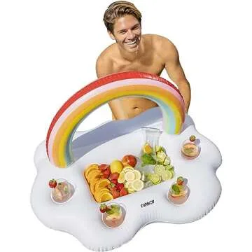 FUNBOY Giant Inflatable Rainbow Cloud Drink Holder, Luxury Floating Bar Accessory for Pool Parties and Entertainment, Floating Drink Holder