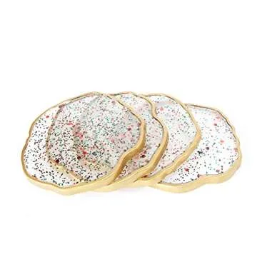 Sparkle Drink Coasters - Set of 4 - Gold Rim Christmas Holiday Winter Themed Coaster - Absorbent Decorative Home Decor Tabletop Durable Coffee Cup Coaster - for Table, Bar Desk Table