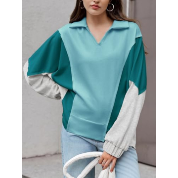 Fisoew Women's Oversized Color Block Sweatshirt for Casual Wear