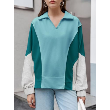Fisoew Women's Oversized Color Block Sweatshirt for Casual Wear