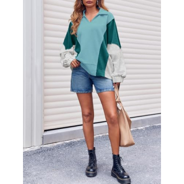 Fisoew Women's Oversized Color Block Sweatshirt for Casual Wear