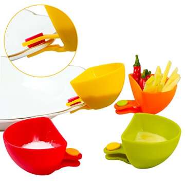 Dip Clip Bowl Holder(Set of 4), Luck Love Colorful Table Bowls Clip-on Dip Holders, For Tomato, Sauce, Salt, Vinegar, Sugar, Spices - Dip Bowl Party Ware