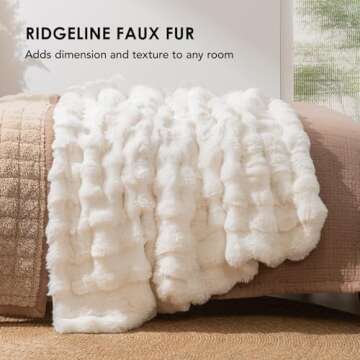 EVERGRACE Ultra Soft Luxury Fluffy Ridgeline Faux Rabbit Fur Throw Blanket, Thick Warm Bubble Throw for Bed, Cozy Plush Reversible Blankets for Couch, Chair, Sofa, Ivory White, 50x60 Inches, 870 GSM