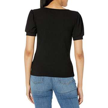 The Drop Women's Theresa Short Puff-Sleeve Sweetheart-Neck Rib Knit Top