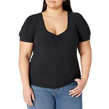 The Drop Women's Theresa Short Puff-Sleeve Sweetheart-Neck Rib Knit Top