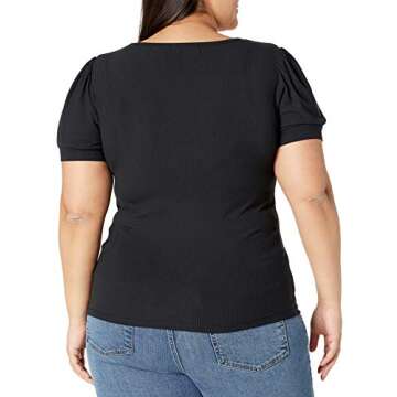 The Drop Women's Theresa Short Puff-Sleeve Sweetheart-Neck Rib Knit Top