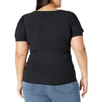 The Drop Women's Theresa Short Puff-Sleeve Sweetheart-Neck Rib Knit Top