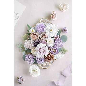 Udoula Lavender Artificial Flowers Combo Pack, Lilac Wedding Flowers Combo Arrangement for DIY Weddi...