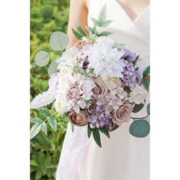 Udoula Lavender Artificial Flowers Combo Pack, Lilac Wedding Flowers Combo Arrangement for DIY Wedding Bouquets Combo Arrangements Party Bridal baby shower centerpieces