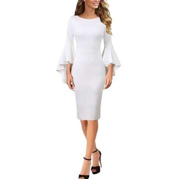 VFSHOW Womens Ruffle Bell Sleeves Cocktail Party Wedding Guest Bridal Slim Bodycon Graduation Birthd...