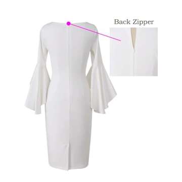 VFSHOW Womens Ruffle Bell Sleeves Cocktail Party Wedding Guest Bridal Slim Bodycon Graduation Birthday Party Pencil Sheath Dress (Off-White, Small) 11039 WHT S