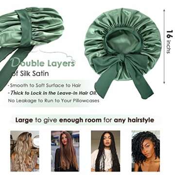 YANIBEST Silk Bonnet for Sleeping Women Satin Bonnet Double Layer Satin Lined Hair Bonnet with Tie B...