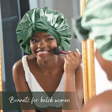 YANIBEST Silk Bonnet for Sleeping Women Satin Bonnet Double Layer Satin Lined Hair Bonnet with Tie Band Curly Hair