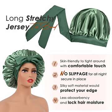 YANIBEST Silk Bonnet for Sleeping Women Satin Bonnet Double Layer Satin Lined Hair Bonnet with Tie Band Curly Hair