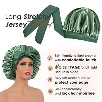 YANIBEST Silk Bonnet for Sleeping Women Satin Bonnet Double Layer Satin Lined Hair Bonnet with Tie Band Curly Hair