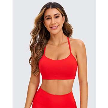 CRZ YOGA Butterluxe Womens Y Back Sports Bra - Padded Racerback Low Impact Spaghetti Thin Strap Workout Yoga Bra Dark Red - Orangish Medium