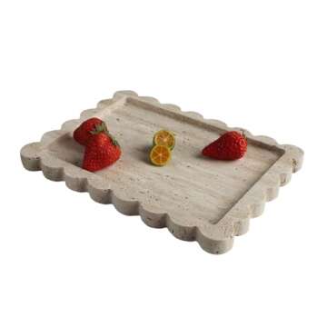 Natural Luxury Scalloped Travertine Tray 10.8"x8", Beige Rectangle Vanity Tray for Bathroom Kitchen Counter, Decorative Tray for Dresser Home Decor