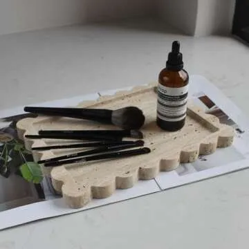 Natural Luxury Scalloped Travertine Tray 10.8"x8", Beige Rectangle Vanity Tray for Bathroom Kitchen Counter, Decorative Tray for Dresser Home Decor