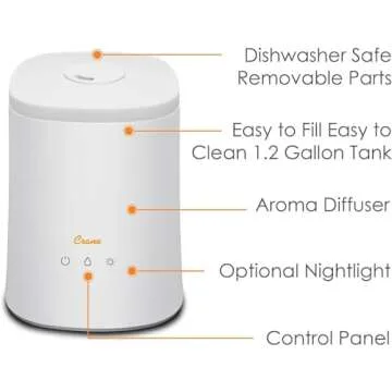 Crane Top Fill Ultrasonic Cool Mist Humidifier for Bedroom and Large Rooms, 1.2 Gallon Essential Oil...