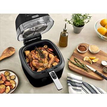 De'Longhi Rapid Crisp Air Fryer, 5-Quart, 1700-Watt XL Cooker, Fries, Crisps, Roasts, Bakes, 5 Prese...