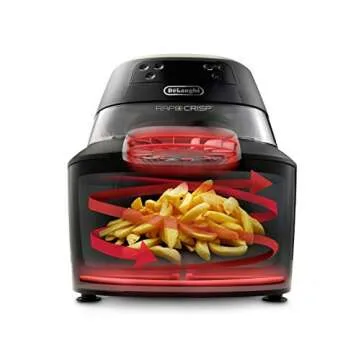 De'Longhi Rapid Crisp Air Fryer, 5-Quart, 1700-Watt XL Cooker, Fries, Crisps, Roasts, Bakes, 5 Preset Functions, Pizza Setting up to 20% Faster Cooking, Easy Clean Nonstick, 360° Viewing, FH2394,Black
