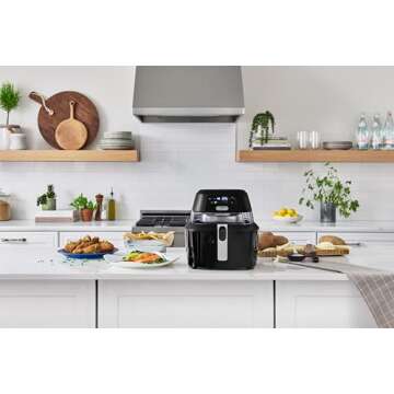 De'Longhi Rapid Crisp Air Fryer, 5-Quart, 1700-Watt XL Cooker, Fries, Crisps, Roasts, Bakes, 5 Preset Functions, Pizza Setting up to 20% Faster Cooking, Easy Clean Nonstick, 360° Viewing, FH2394,Black