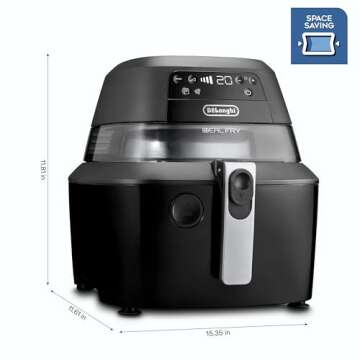 De'Longhi Rapid Crisp Air Fryer, 5-Quart, 1700-Watt XL Cooker, Fries, Crisps, Roasts, Bakes, 5 Preset Functions, Pizza Setting up to 20% Faster Cooking, Easy Clean Nonstick, 360° Viewing, FH2394,Black