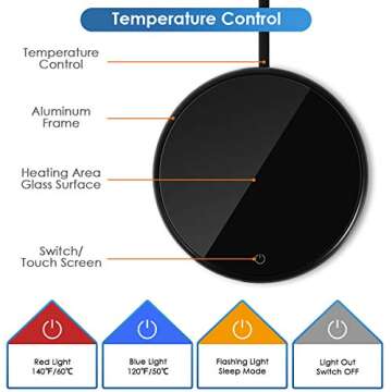 Coffee Mug Warmer, Electric Beverage Warmer with Two Temperature Control, Electric Beverage Cocoa Tea Water Milk Warmer for All Cups and Mugs, Cup Sensing Touch Control Tech for Safety