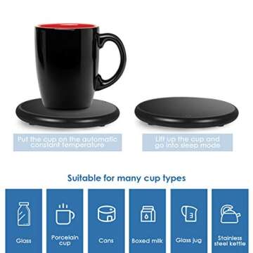 Coffee Mug Warmer, Electric Beverage Warmer with Two Temperature Control, Electric Beverage Cocoa Tea Water Milk Warmer for All Cups and Mugs, Cup Sensing Touch Control Tech for Safety
