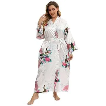 feslieacc Women's Plus Size Satin Floral Long Robes