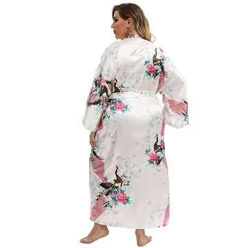 feslieacc Women's Plus Size Satin Floral Long Robes