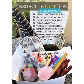 Smudge Kit Spiritual Set, Large Abalone Shell, Complete Sage Smudge Stick Kit, Palo Santo, White Sag...