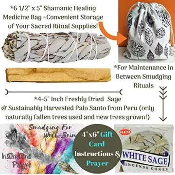 Smudge Kit Spiritual Set, Large Abalone Shell, Complete Sage Smudge Stick Kit, Palo Santo, White Sage Incense for Cleansing, Smudge Feather,Chakra Kit Bracelet, Charitable Positive Vibes Smudging Kit